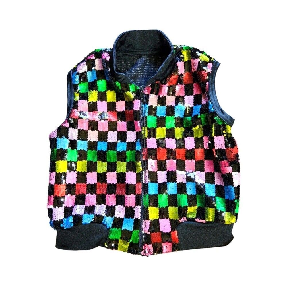 Weissman Child Small Dance Sequin Vest Black w/Sequins Multi Color Blocks